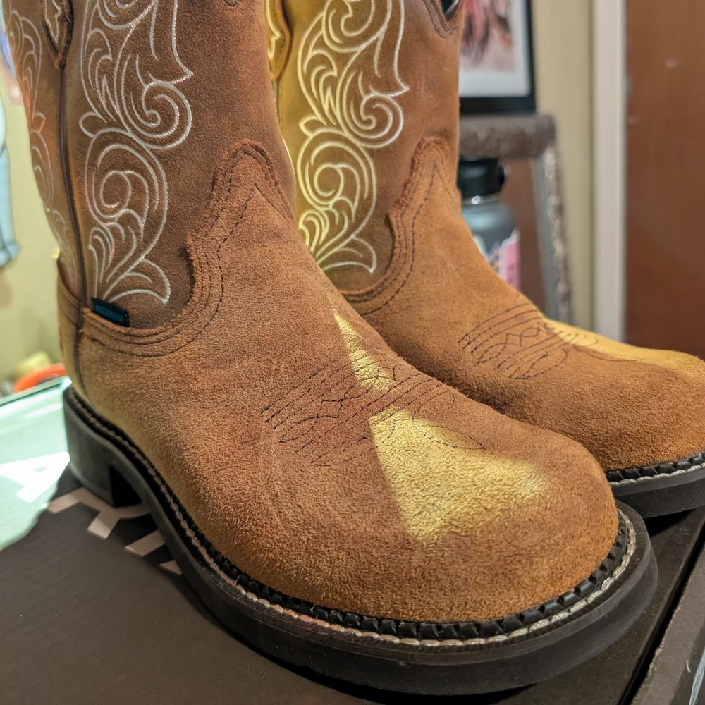 Tan Suede Western Boots with Embroidery - Picture 3 of 10